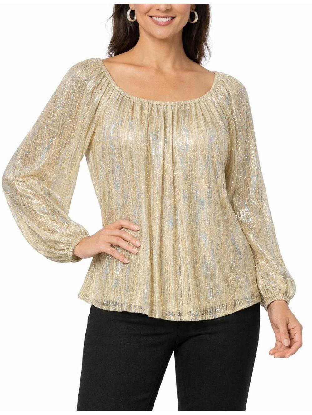 NWT Colleen Lopez Shimmer Peasant Blouse Size Small